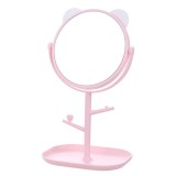 Oglina cosmetica cu picior, flippy, hd, rotire 360 grade, 15 cm diametru, suport bijuterii baza + brate, model cu urechi, 30 x 16.5 x 15 cm, roz