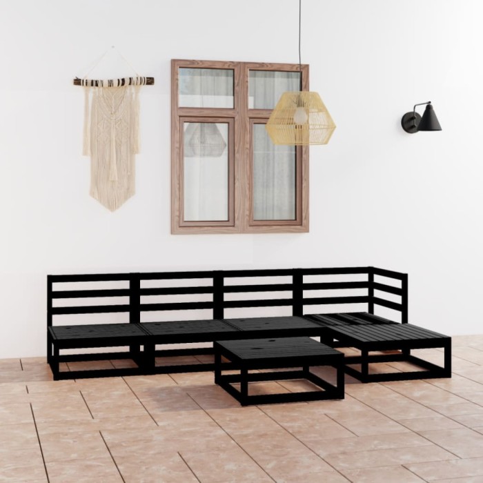 Gossi set mobilier de gradina, 6 piese, negru, lemn masiv de pin