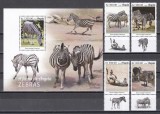 Angola 2019 - Zebre, Serie cu Tapsuri + Colita, MNH
