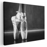 Tablou picioare balerina pe poante detaliu alb negru 1605 Tablou canvas pe panza CU RAMA 20x30 cm