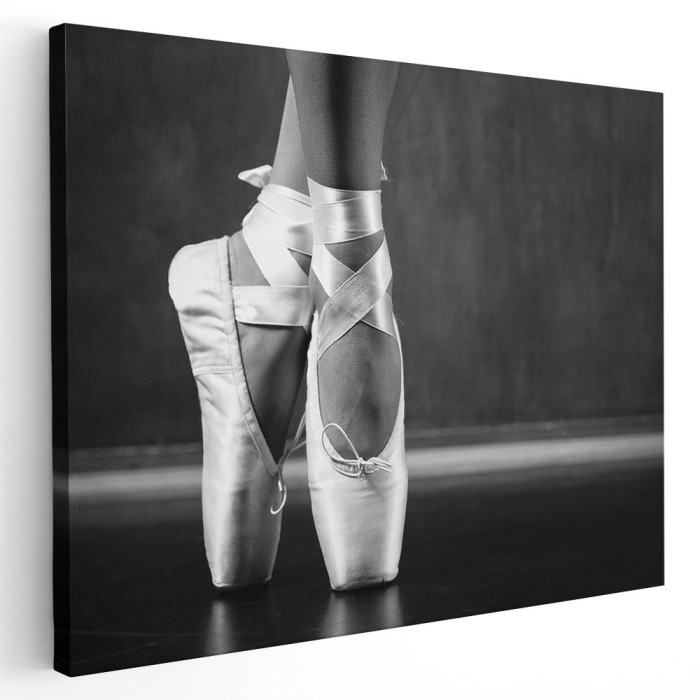 Tablou picioare balerina pe poante detaliu alb negru 1605 Tablou canvas pe panza CU RAMA 40x60 cm
