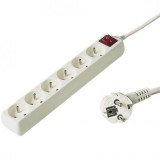 Prelungitor cu 6 prize 5m + switch ON/OFF Alb, PP6K-05, Oem