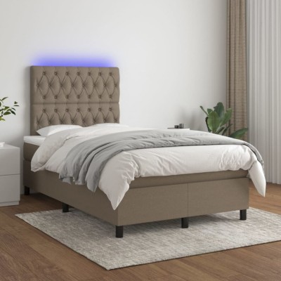 vidaXL Pat cu arcuri, saltea și LED, gri taupe, 120x200 cm, textil 3135105 foto
