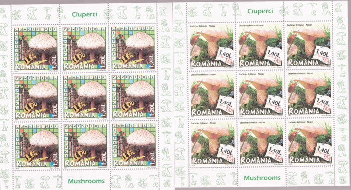 ROMANIA 2008 CIUPERCI Set 6 minicoli cu cate 9 timbre LP.1792a MNH**