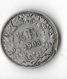Moneda 1/2 franc 1903, putin lovita - Elvetia, 2,5 g argint 0,835, Europa