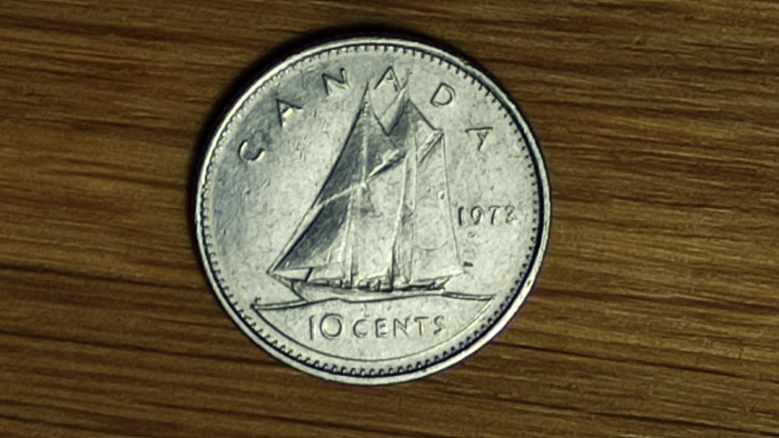 Canada - moneda de colectie - 10 cents 1973 - Elisabeta - barca panze, frumoasa!