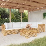 Cumpara ieftin Set mobilier grădină cu perne, 6 piese, lemn masiv de tec