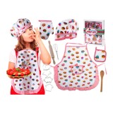 Set Chef copii, sort si ustensile pentru gatit, 8 piese