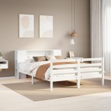 VidaXL Pat cu bibliotecă fără saltea, alb, 150x200 cm, lemn masiv pin 3322206