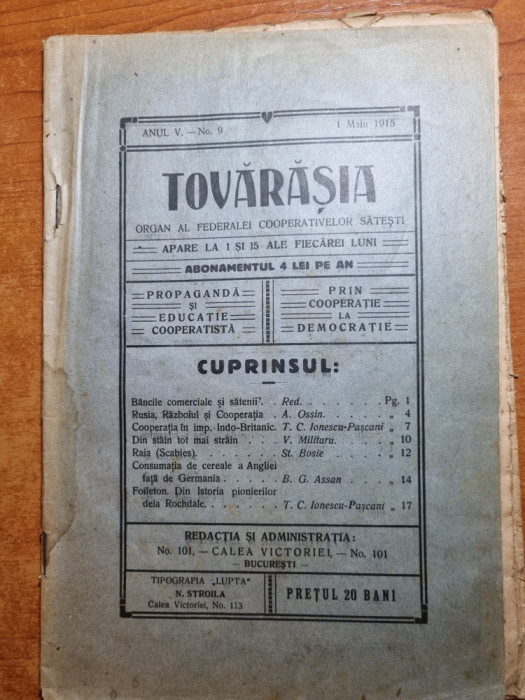revista tovarasia 1 mai 1915 - revista federalei cooperativelor satesti