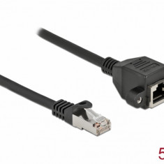 Cablu prelungitor retea RJ45 S/FTP Cat.6A 5m Negru, Delock 87005