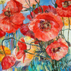 Tablou canvas Flori, maci, rosu, pictura, 75 x 50 cm