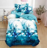 Cumpara ieftin Lenjerie De Pat Borsec Xf047, Bumbac, 4 Piese, Fara Elastic, Albastru, Imprimeu