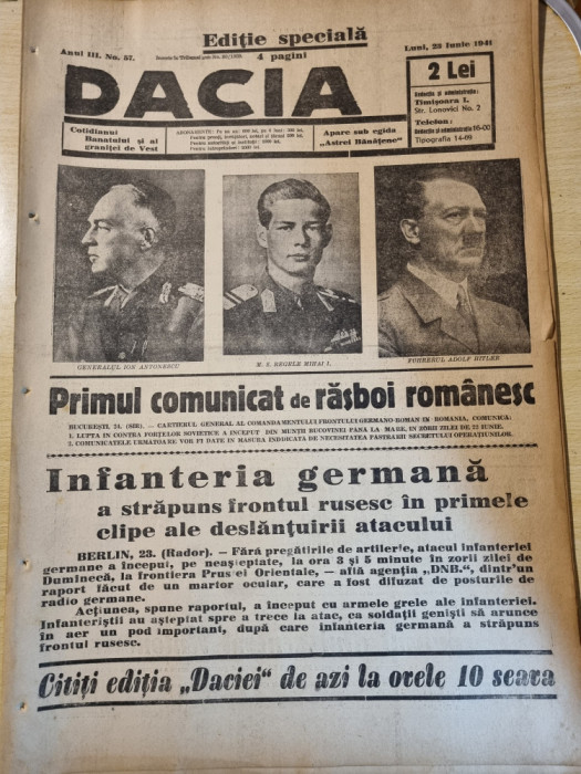 Dacia 23 iunie 1941-primul comunicat de razboi romanesc,va ordon treceti prutul