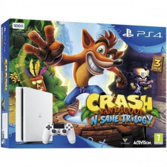 Consola PlayStation 4 Slim 500 GB, alba + joc Crash Bandicoot Trilogy foto