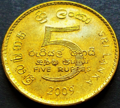 Moneda exotica 5 RUPII / RUPEES - SRI LANKA, anul 2009 *cod 1213 C foto