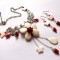 Set bijuterii flori si fluturi, sidef alb si coral rosu 39860