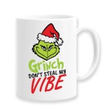 Cana alba personalizata "Grinch don't steal my Vibe", INOVATIX&reg;. 330ml