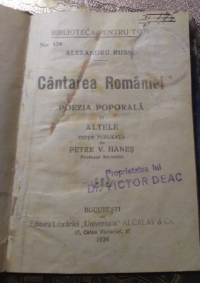 A. Cantarea Rom&amp;acirc;niei Poezii populara 1924 foto