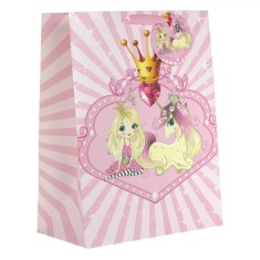 Sacosa Cadou, Model Printesa Unicorn, Culoare Roz Glitter, Dimensiuni 25.8x14x34cm