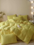 Cumpara ieftin Lenjerie pat dublu,jacquard finetat,6 piese,galben lemon-A443, Jojo Home
