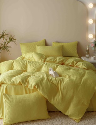 Lenjerie pat dublu,jacquard finetat,6 piese,galben lemon-A443 foto