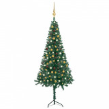 Set pom Crăciun artificial pe colț LED&amp;globuri verde 240 cm PVC