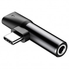 Adaptor Baseus L41, tata USB-C la mama USB-C si jack 3.5 mm, 1A, Negru foto