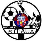 Ceas de perete din disc vinil, Tematică Steaua București, Design Fotbal cu Jucător și Logo Color, Negru, 30 cm
