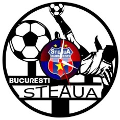Ceas de perete din disc vinil, Tematică Steaua București, Design Fotbal cu Jucător și Logo Color, Negru, 30 cm