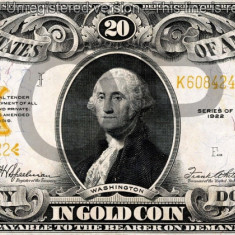20 dolari 1922 Reproducere Bancnota USD , Dimensiune reala 1:1