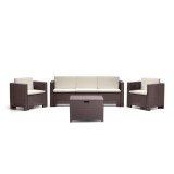 Set Mobilier Gradina City 5 Locuri Maro, Plastic, Ratan Design, Rezistent Intemperii