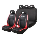 Set Huse Scaune Universale HLX5 Compatibile cu Skoda &ndash; Negru/Rosu