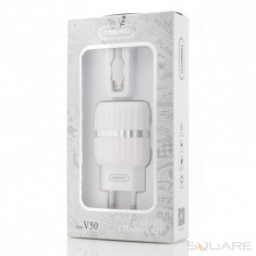 Incarcatoare Retea Tranyoo, V50, Fast Charge Kit, 2 x USB + Micro USB Cable, White