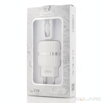 Incarcatoare Retea Tranyoo, V50, Fast Charge Kit, 2 x USB + Micro USB Cable, White foto