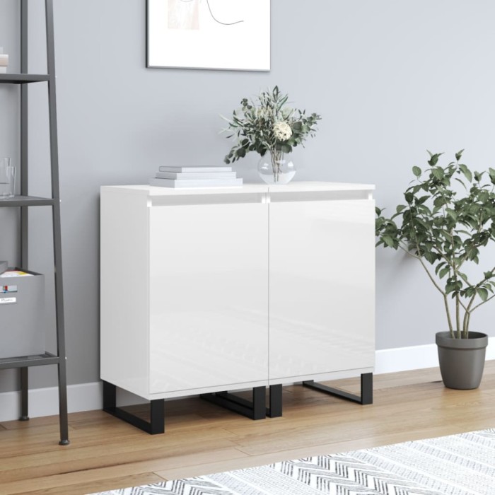 vidaXL Servante, 2 buc., alb extralucios, 40x35x70 cm, lemn prelucrat