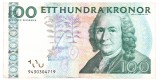 Bancnota Suedia 100 Kronor 2010, Seria 9430304719, P-65c