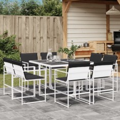 vidaXL Set mobilier de grădină, 9 piese, cu perne, alb, textilenă