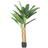 HOMCOM Arbore de banan artificial 150 cm Plantă artificială decorativă cu ghiveci și 2 trunchiuri pentru Casă Birou Living Verde | Aosom Romania