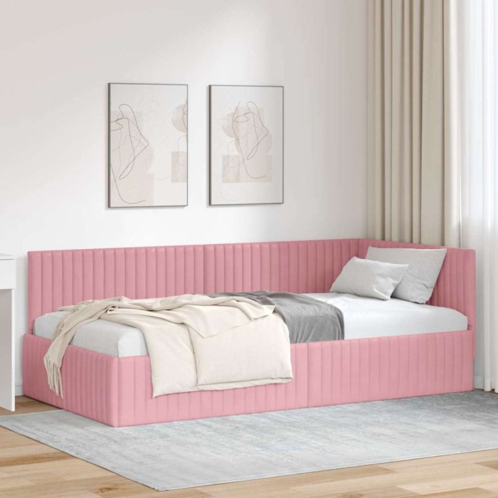 vidaXL Cadru de pat colțar cu headboard Roz 100 x 200 cm Catifea 42016279