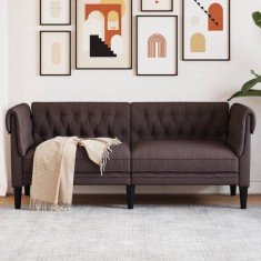 vidaXL Canapea Chesterfield cu 2 locuri, maro &icirc;nchis, material textil 372550