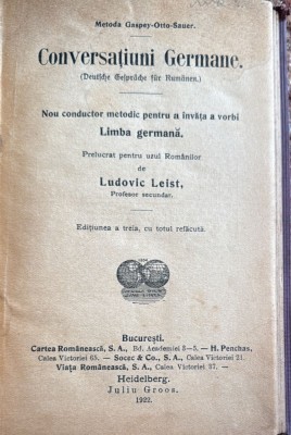 CONVERSATIUNI GERMANE de LUDOVIC LEIST /METODA GASPEY-OTTO-SAUER/NOU CONDUCTOR METODIC PENTRU A INVATA A VORBI LIMBA GERMANA foto
