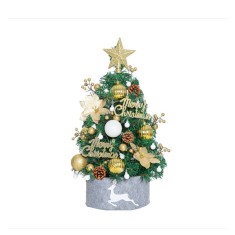 Set brad de Craciun artificial pre-impodobit, verde cu accesorii aurii, 60cm, LED, multicolor