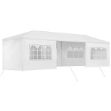Cort pavilion 9x3m pentru gradina sau evenimente, cu 8 pereti laterali, alb Household NewTrend