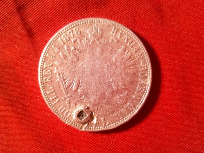 Moneda 1 Florin 1878 Austro ungaria ,12g argint 900 cal. f.slaba - pt argint