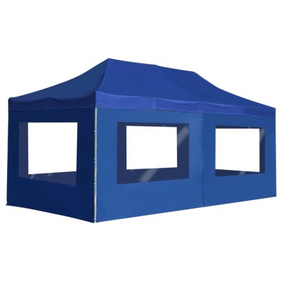 Cort de petrecere pliabil cu pereți, albastru, 6x3 m, aluminiu foto