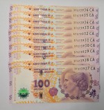 Argentina 100 Pesos 2016 Eva Peeron Comemorativa UNC - 10 bancnote consecutive