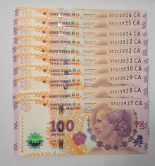 Argentina 100 Pesos 2016 Eva Peeron Comemorativa UNC - 10 bancnote consecutive