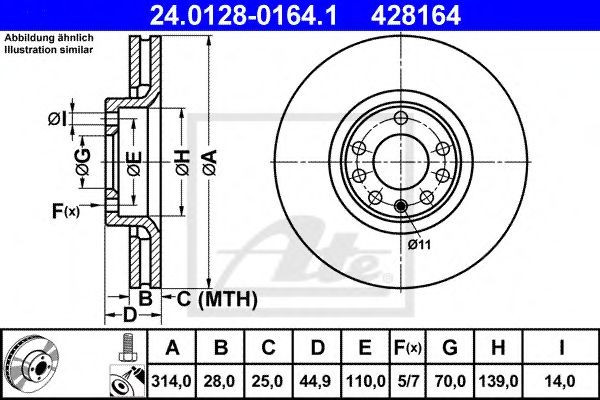 Disc frana OPEL VECTRA C Combi (2003 - 2016) ATE 24.0128-0164.1