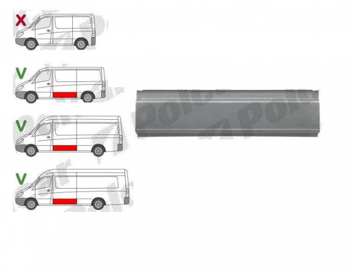 Piese de reparatie pentru panoul lateral MERCEDES SPRINTER, 07.2006-06.2018; VW CRAFTER (2E), 12.2005-04.2017, ampatament: 3665 mm, / 4325 mm, partea